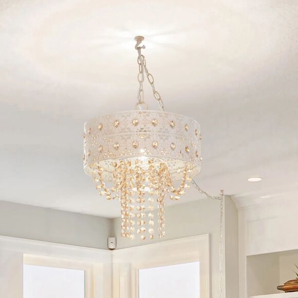 Wedgeworth Champaign Jewels W/ White Punched Metal Drum Pendant Lamp 12.75" Wide - Picture 14 of 14